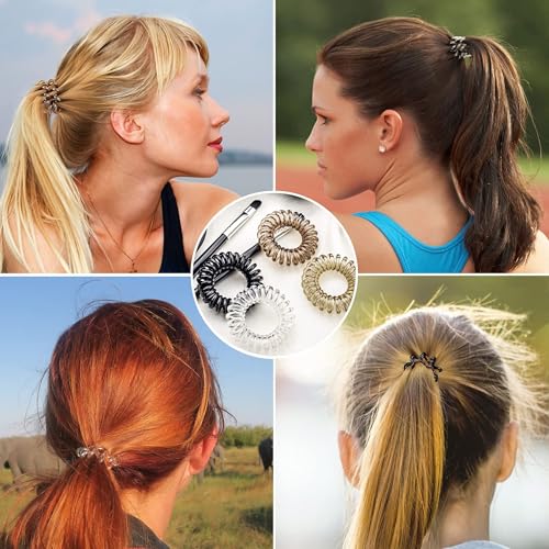9PCS Spiral Hair Ties for Women, Creaseless and Dent-Free Coil Hair Bands, No Damage Phone Cord Style Hair Elastics for Daily Use, Flexible and Durable Plastic Hair Accessories Black
