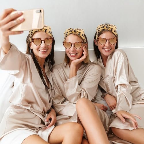 Semato 4 Pcs Leopard Bridesmaid Proposal Gifts Bridesmaid Spa Headband, Hair Claw Clips, Heart Shaped Sunglasses and Smooth Satin Scrunchies - color: Leopard