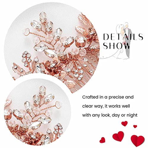 Evild Wedding Hair Clips Rose Rhinestone Bridal Headpiece Prom Hair Accessories for Women - color: Rose