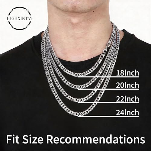 Cuban Link Chain Necklace for Men Women, 316L Stainless Steel Miami Curb Chain, 6mm/8mm Width, 18/20/22/24 Inch, Tarnish Resistant Hip Hop Jewelry with Gift Box