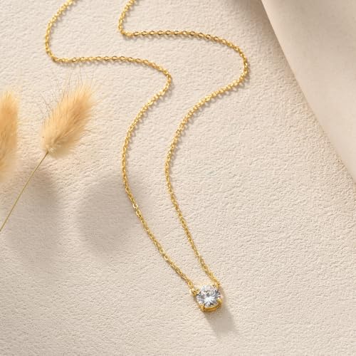 Gold Silver Necklace for Women, Dainty Cubic Zirconia Pendant | Teardrop CZ Charm, 14K Gold/Sterling Silver Plated, Adjustable Chain, Hypoallergenic & Waterproof Jewelry, Cute Trendy Gift - color: Gold-Solitaire cz