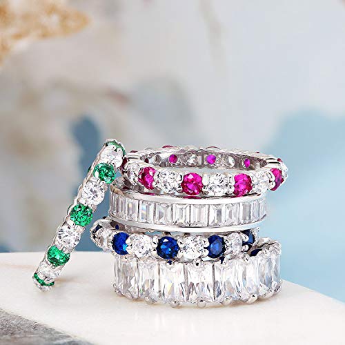 Bling Jewelry AAA Cubic Zirconia Channel Set Rectangle Emerald Cut Baguette CZ Eternity Ring Anniversary Wedding Band 14K Yellow Gold Plated .925 Sterling Silver 4MM Stackable Rings - color: Rose