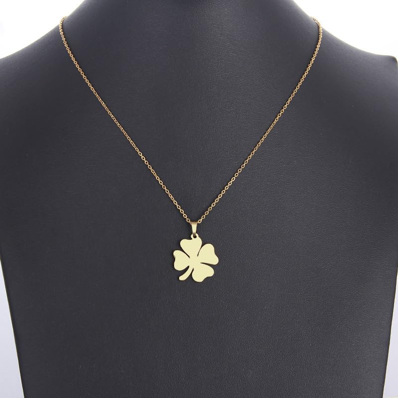 Elegant Stainless Steel Four Leaf Clover Necklace for Women – Gold Clover Pendant Necklace, Irish Shamrock Jewelry, Perfect Gold Clover Necklace for Women, 4 Leaf Clover Necklace, Lucky Charm Jewelry - color: Gold