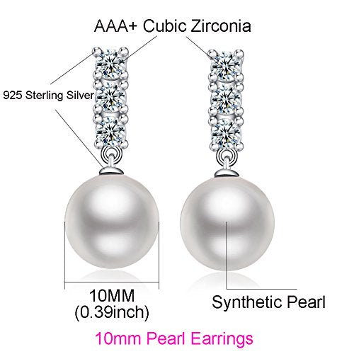 Han han Pearl Stud Earrings for Women 925 Sterling Silver, Pearl Jewelry Gift for Women 8MM-13MM - style: C- 3 Stones Pearl Studs-10mm