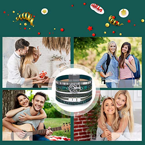 Desimtion Inspirational Tree of Life Boho Leather Wrap Bangle Bracelets for Women, Teen Girl Gifts Trendy Stuff, Fashion Accessories Jewelry Gifts for Women Girls - color: Green