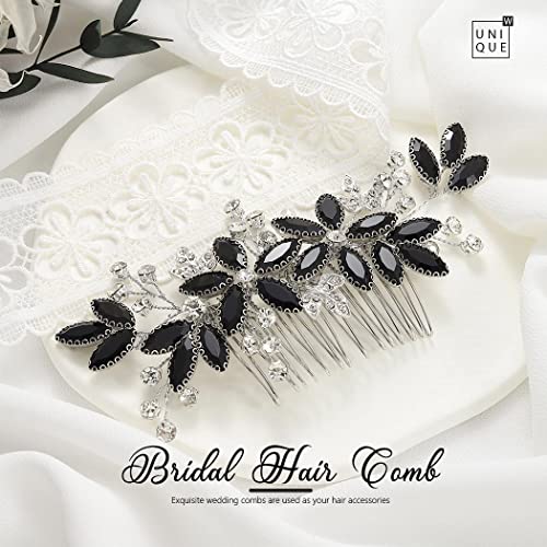 Casdre Crystal Bride Wedding Hair Comb Silver Leaf Bridal Hair Accessories Rhinestone Party Prom Hair Piece for Women and Girls (D Black) - color: D Black