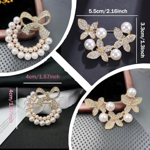 2pcs Rhinestone Brooch Pin for Women Dress Elegant Stylish Crystal Brooches Fashion Accessories Pins Lapel Boutonniere Ideas Wedding Christmas Birthday Jewelry Easter Gift - color: 02 Gold Pearl