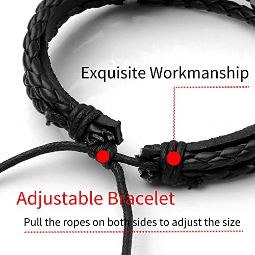 6Pcs Men Braided Leather Bracelet Black Punk Rock Skull Bracelet - color: B: Black
