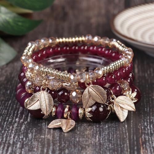 4 Sets Bohemian Stackable Bead Bracelets, Stretch Bangle Charm Jewelry 2 - color: LCS Multicolour 24270