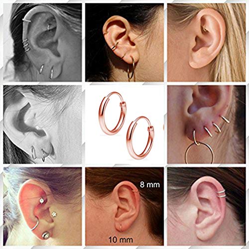 EPIRORA Silver Hoop Earrings- Cartilage Endless Small Hoop Earrings Set for Women Men, 3 Pairs of Hypoallergenic 925 Sterling Silver Tragus Earrings Nose Lip Rings - color: 3 Pairs(8/10/12mm)-Rose Gold