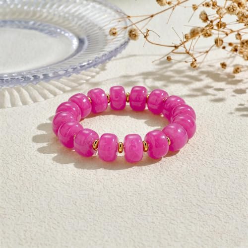 Bead Bracelet for Women Vibrant Color Resin Beads Bracelets Elastic Stretch Chunky Bracelet Boho Summer Beach Vacation Jewelry - color: Magenta