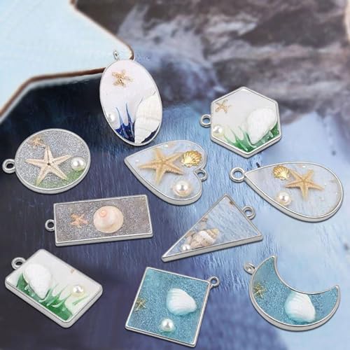 40pcs Open Bezel Pendants for Resin,10 Styles Hollow Frame Pendants Blank Resin Pendants Resin Casting Frame Pendant for Jewelry Making,Resin Casting,Necklace,Pressed Flower,DIY Crafts(White K) - color: 40pcs;White K;10 Styles