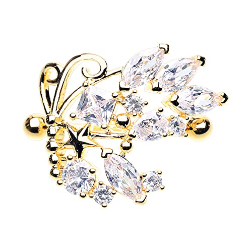 Golden Super Bling Butterfly Gem Drop Dangle Nipple Shield Ring Sold As Pair