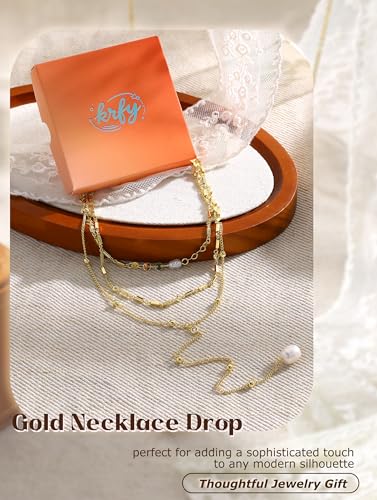 Trendy Long Lariat Necklaces for Women, Drop Cross Rosary Chain Necklace | Dainty Stackable Layered Y-Shaped Pendant Necklace Jewelry Set with Zircon and Pearl, 16K Gold Plated, Silver