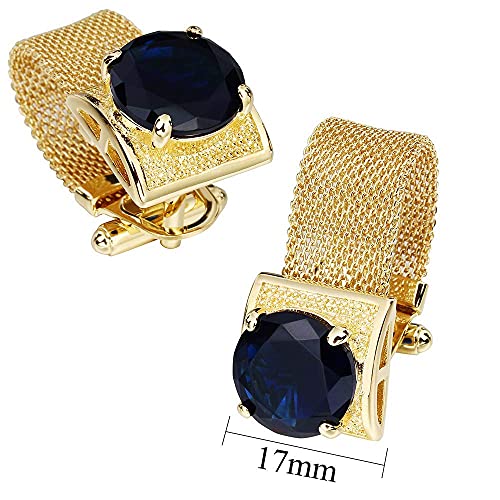 HAWSON Mens Cufflinks with Chain - Stone and Shiny Gold Tone Shirt Accessories - Party Gifts for Young Men - color: 24K Gold Color+Dark Blue Crystal