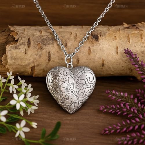 AUEAR, 10 Pack Silver Heart Photo Frame Charms DIY Locket Pendants for Necklace Keychain Jewelry Making
