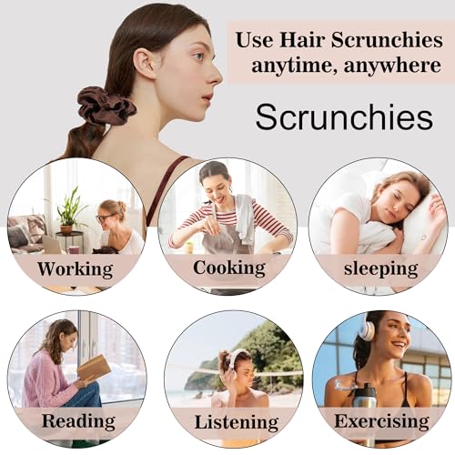 16 Pcs Satin Blue Hair Ties and Ponytail Holders - Big Scrunchies for Women's Thick Curly Hair, No Crease or Damage, Cute Pony Tails for Girls - color: Bright Blue