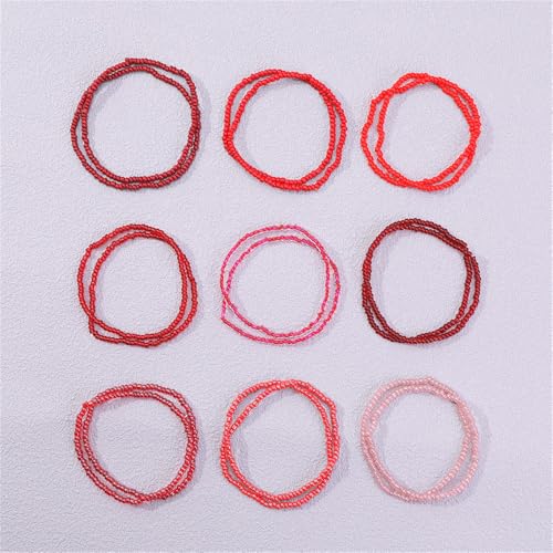Boho Stackable Seed Beaded Bracelets for Women 18-20Pcs Colorful Handmade Multilayered Rice Bead Bracelet Set Summer Beach Bohemian Jewelry Gift - color: A-Red