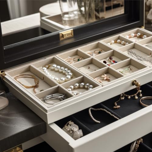 Highergo 8 Pcs Velvet Jewelry Trays Stackable Drawers Organizer Ring Earring Bracelet Necklace Storage Trays, 8.3x4.7x1''(6 Grids) - style: 6 Grids