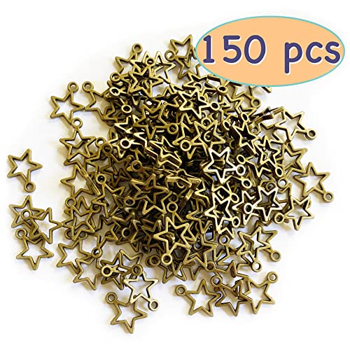 Heather's cf Star Charms for Jewelry Making Silver Tibetan Star Moon Snowflake Pendants Non Tarnish Metal Earring Charm for Bracelets Necklaces Earrings DIY Jewelry Making Supplies - color: Brass Star - 150Pc