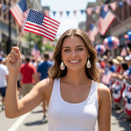 4th of July Earrings,Patriotic Dangle Stud for Women, Fourth of July Jewelry for Veterans Day - color: C