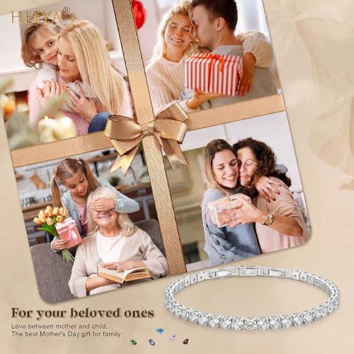 HEEYA Birthstone Silver/Gold Plated Tennis Bracelets, Adjustable 4mm CZ Tennis Bracelets for Women, Fashion Jewelry Wedding Gift Size 6.8 inch+1 inch Extender - color: 04 April Diamond
