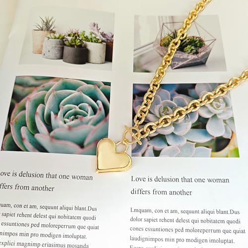 Airmb Heart Necklace for Women Gold/Silver Plated Trendy Heart Choker Lover Pendant Hypoallergenic Fashion Gold/Silver Necklace for Women Love Jewelry Gift for Women Girlfriend - color: Gold-Big Heart-Chunky O Chain