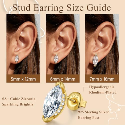 Brilliant Heart-cut/Oval-cut/Trillion-cut/Cushion-cut/Emerald-cut/Marquise-cut Stud, 925 Sterling Silver Cubic Zirconia Stud Earrings for Women Men - style: F-Marquise-cut-yellow