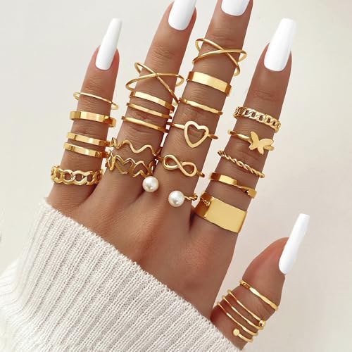KOSMOS-LI 60 PCS Gold Plated Jewelry Sets with Costume Necklaces, Bracelets, Earrings, Knuckle Rings for Women - color: goldJJ220K