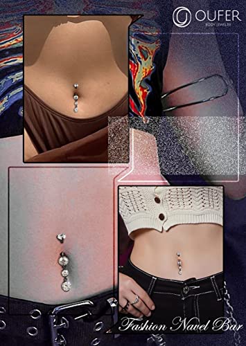 OUFER Titanium Belly Button Rings, Belly Button Rings Dangling, 14G Belly Piercing Jewelry, Internally Thread Clear CZ Belly Rings for Women Men