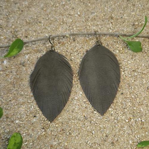 Handmade Genuine Leather Earrings for Women – Long Teardrop Boho Dangles, Lightweight Statement Fashion Jewelry - style: Autumns-Olive Green