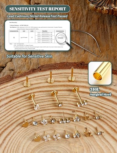 YADOCA Threadless Flat Back Earrings Hypoallergenic Nose Studs Rings for Women 14K Gold Plated 316L Surgical Steel Lip Labret Conch Medusa Cartilage Tragus Nose Piercing Jewelry 20G 18G 16G - color: Gold, size: 18G(1.0MM)