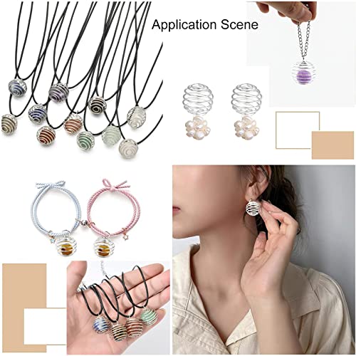 LiQunSweet 100 Pcs 304 Stainless Steel Spiral Bead Cages Lamp Shaped Charms Crystal Holder Pendants for Necklace Jewelry Making and Crafting - 34x19mm - color: Stainless Steel Spiral Cage