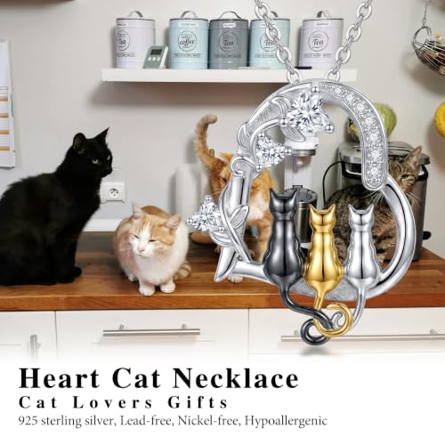 Heart Animal Necklace 925 Sterling Silver Cute Animal Pendant Jewelry Birthday Gifts for Women Girlfriend Mom Animal Lovers - style: 1-5 Three Cat