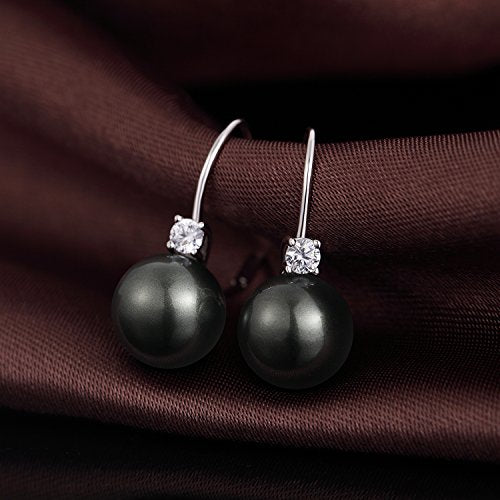 Pearl Earrings for Women Pearl Leverback Earrings 925 Sterling Silver - color: A2-zirconia-black pearl