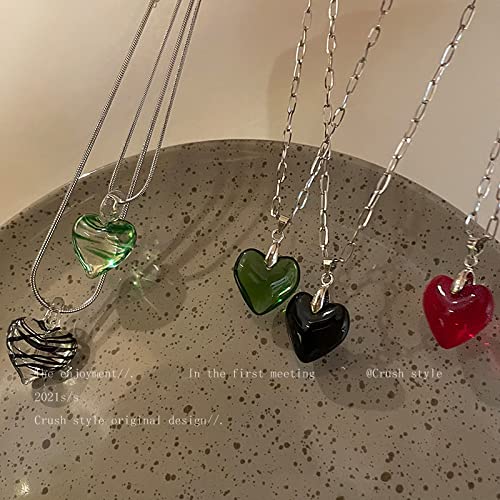 Yocoyee Dainty Colorful Glass Heart Shape Pendant Necklace Stainless Steel Link Rope Chian Love Heart Charms Pendant Necklace Y2K Trendy Jewelry Accessories for Women Jewelry - color: Red