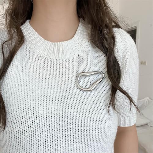 Trendy Irregular Geometric Brooch Pin for Women Men Stainless Steel Gold/Silver Plated Unique Polished Hollow Teardrop Lapel Pins for Sweater Hat Scarf Suit Dress Clothes Accessories Jewelry - color: Silver