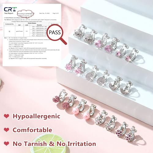 FASACCO 8-10Pairs Clip on Earrings for Women Girls Colorful Crystal Non-Piercied Earrings Cute Flower Heart Butterfly Pearl Clip-on Earrings Over 3 Years Old - style: 10Pairs Pink