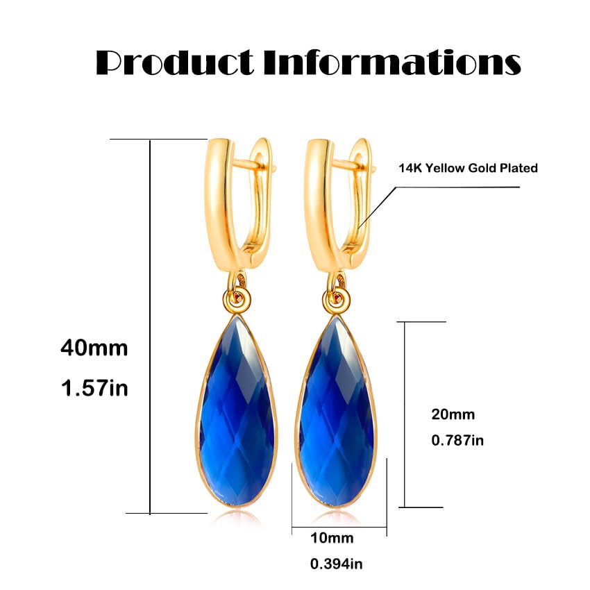 Geometric 14K Gold Crystal Stone Quartz Gemstone Leverback U Hoop Drop Dangle Earrings Jewelry for Women - color: C08