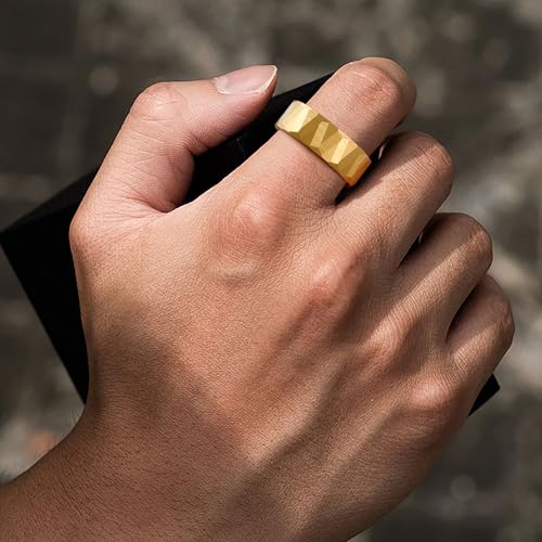 2/4/6/8mm Black/silver/gold Tungsten Rings for Men Womens Couple Fashion Jewelry Promise Engagement Wedding Band Hammered Inner ring inlaid with olive wood Carbide Polished Edge Comfort Fit - color: 8MM gold