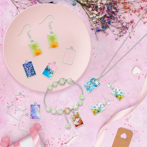 Oubaka 50pcs Open Bezels for Resin,Rectangle Hollow Bezel Pendants Open Frame Pendant Open Back Bezel Pendant Resin Craft Bezels for Earrings,Necklace,Bracelet,Pressed Flower,DIY Craft(White K) - color: White K;Rectangle;Style B