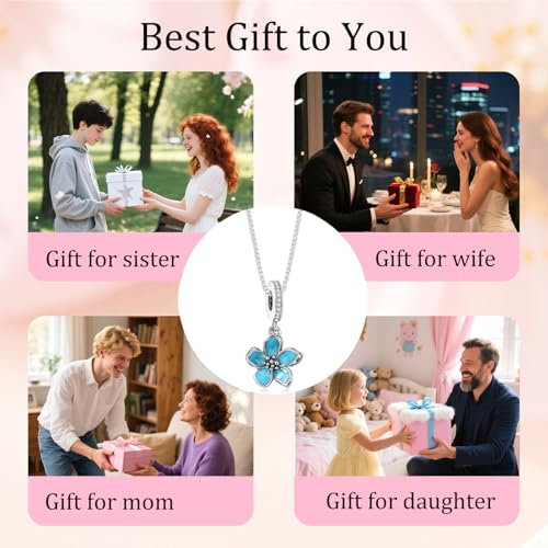 925 Sterling Silver Dainty Necklaces for Women Pendant Jewelry Gift for Her | Hypoallergenic Ocean Animal Love Cherry Blossom Jewelry, Ideal Valentine Birthday Christmas Graduation Gift for Wife Mom - color: Silver Deep Blue Cherry Blossom