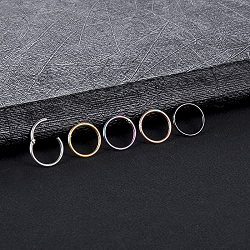 Aumeo 14G 16G 18G 20G Nose Ring Hoop Stainless Steel Hinged Segment Rings Hoops Nose Clicker Ring Tragus Helix Cartilage Daith Rook Earring Piercing Jewelry for Women Men - style: 5pcs 18g 8mm mixed colors