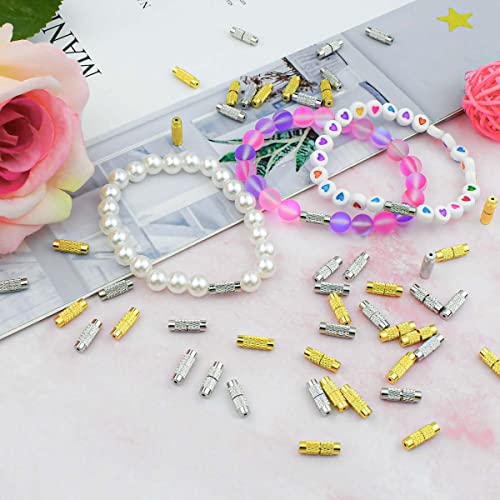 50 Pcs Brass Screw Twist Clasps for Jewelry Making - Barrel Clasp, Cord End Caps for DIY Bracelet and Necklace - Brass Barrel Tube Fastener, Jewelry End Tip Sets, Craft Supplies, Waist Beads