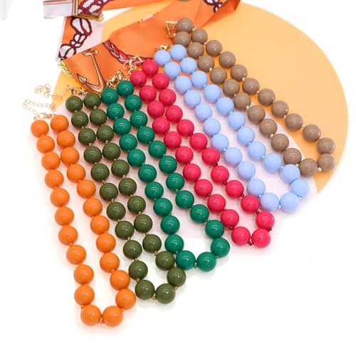 JNF Chunky Beaded Necklaces Women Large Big Ball Bead Choker Necklace Bold Statement Beads jewelry Gift - color: light blue