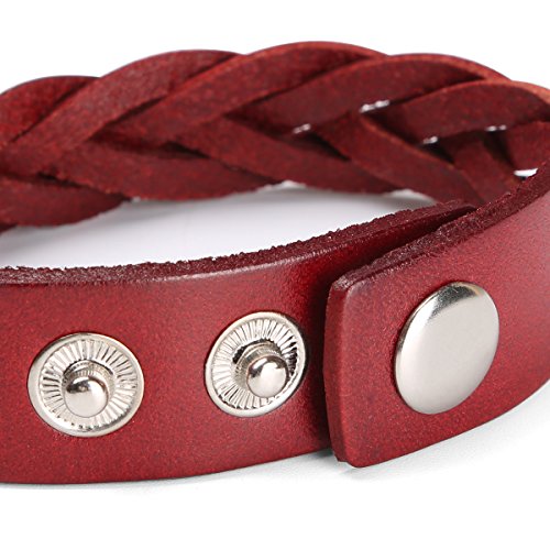 CCBFY Genuine Leather Bracelet Braided Sporty Wide Wristband Punk Jewelry for Men Women - color: 1 Piece - Wine Red