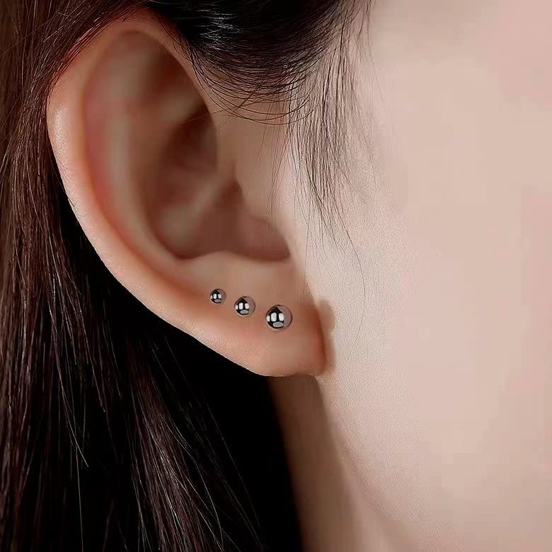 Titanium Ball Earrings Hypoallergenic Studs for Women Men Sensitive Ears Black 3mm 4mm 5mm Titanium Backs - style: 4mm polsihed