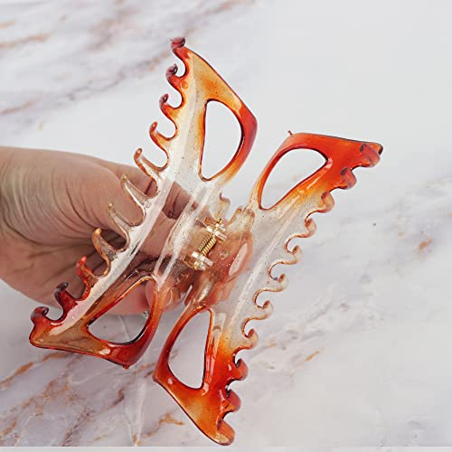 Women's Jumbo Jaw Clip Extra Large Marbelized Hair Claw (Glitter Orange) - color: Glitter Orange