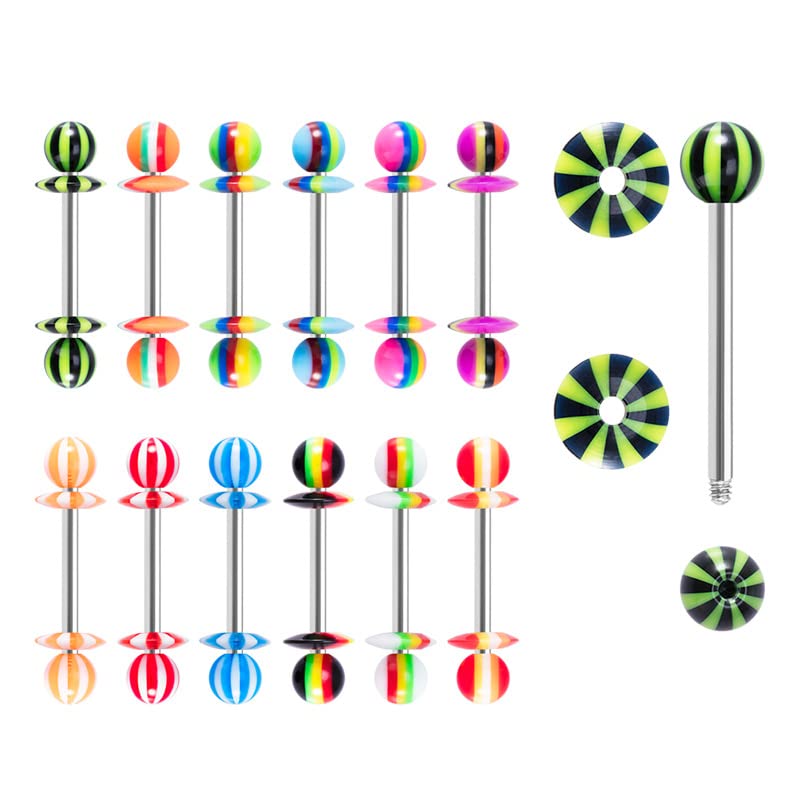 14G Body Piercing Jewelry Surgical Steel Belly Button Rings Tongue Rings Packs Silicone Spike Ball Barbell Belly Tongue Nipple Rings Piercing for Women - style: 12pcs tongue rings