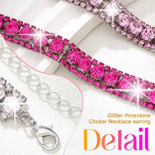 CLOACE Rhinestone Bridal Wedding Jewelry Set Sparkly Chocker Necklaces Earrings Prom Jewelry Accessories for Women - color: Purple
